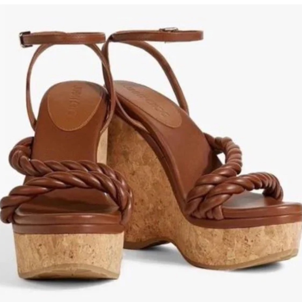 JIMMY CHOO Diosa 130 Twisted Leather Wedge Sandals - Brown size 37